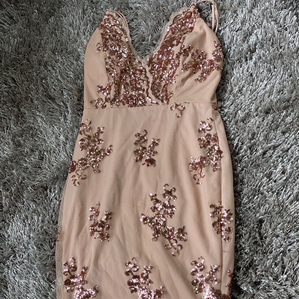 Rose Gold Mesh Mini Dress